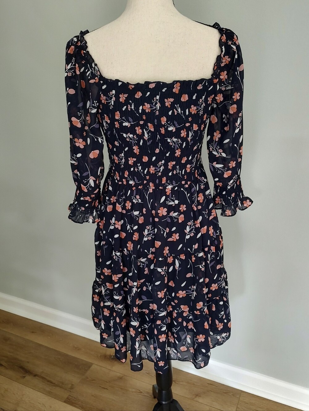 Baltic Born Azlyn Navy Pink Floral Smocked Short Floaty Dress M NWT - Picture 7 of 13